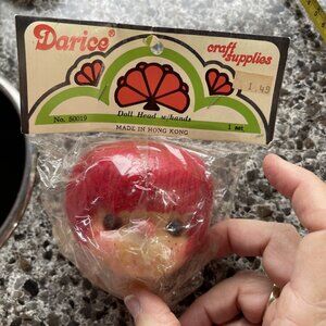 Vintage Darice Large Doll Head w/ Hands Red Yarn Hair New Craft Supplies NOS